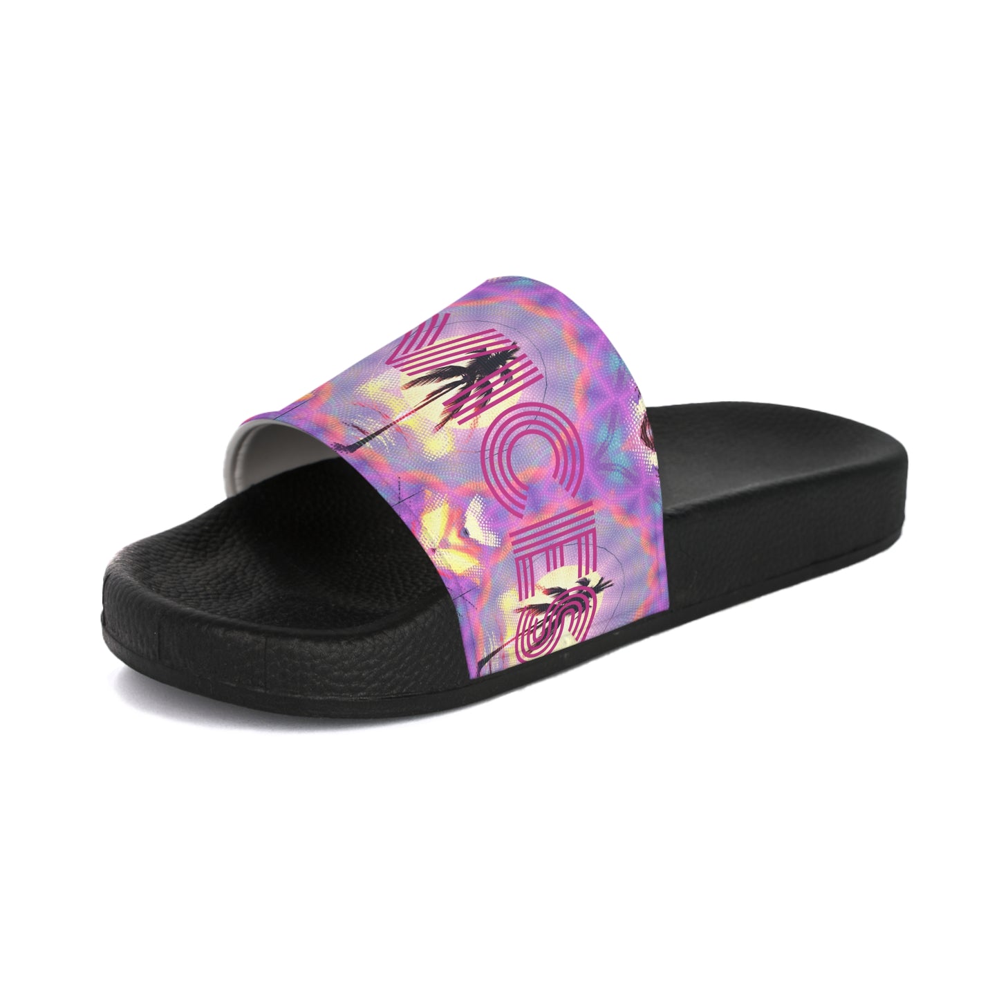 Slide Sandals - Womens Vices Trippy Abstract Colorful Vandelay Logo Design