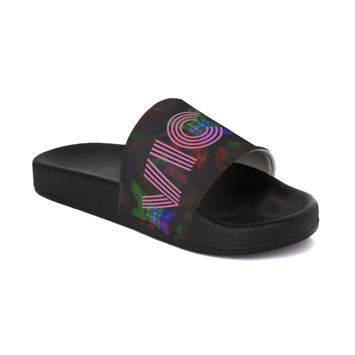 Slide Sandals - Womens Vices Trippy Abstract Colorful Vandelay Logo Design